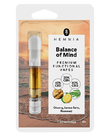 Hemnia Balance of Mind Refill - 40% CBD, 40% CBG, 20% CBN, ginseng, lemon balm, rosemary, 1 ml