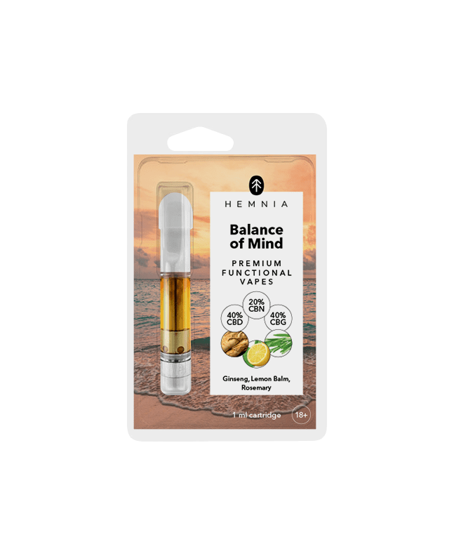 Hemnia Balance of Mind Refill - 40% CBD, 40% CBG, 20% CBN, ginseng, lemon balm, rosemary, 1 ml