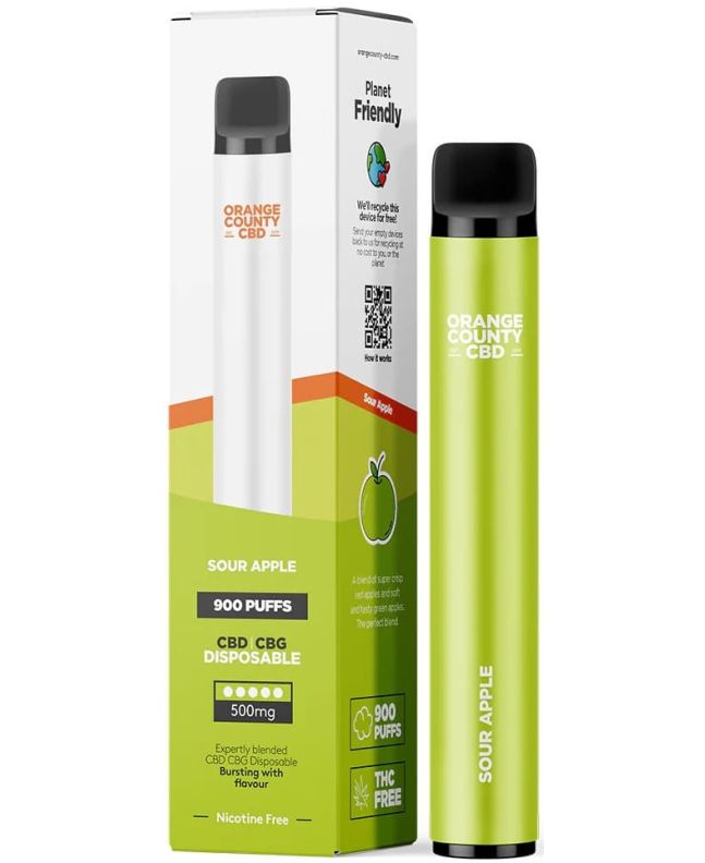 Orange County CBD Vape Pen Sour Apple, 250mg CBD + 250mg CBG, 3ml